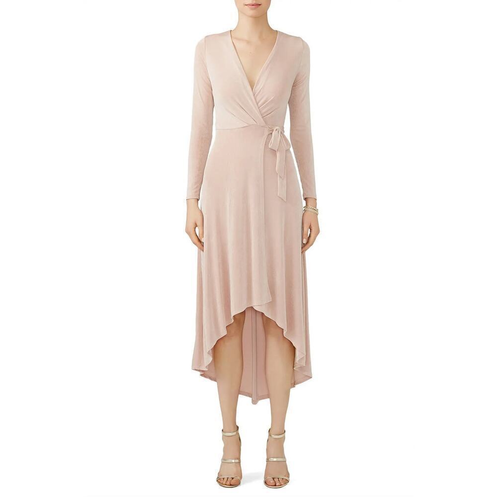 ASTR Melonie Dress Knit Long Sleeve Surplice Neck High Low Hem Wrap Maxi Pink S